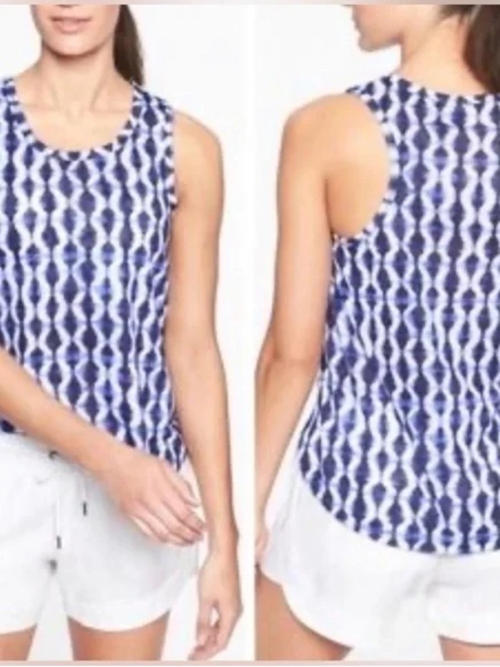 Athleta Blue White Pattern Tank Top size Large